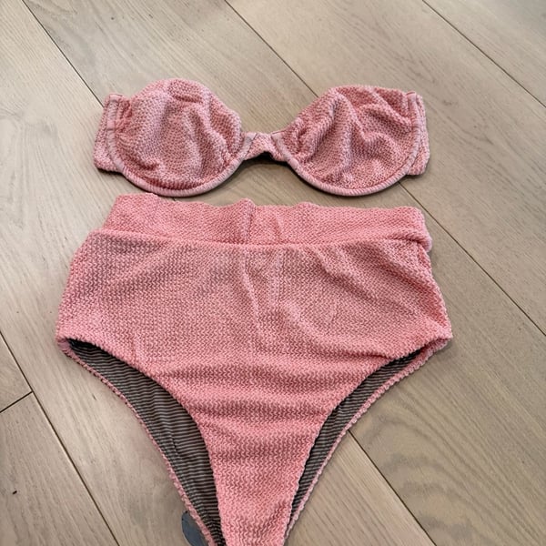 Acacia Swimwear Reversible Bikini Set Pink Textured Stripe Size S M 
