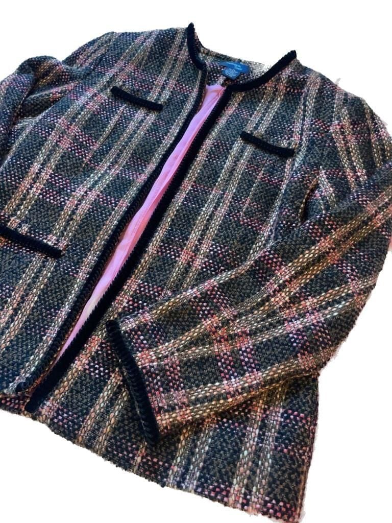 Fundamental Things Tweed Plaid Blazer Jacket Size 14 2