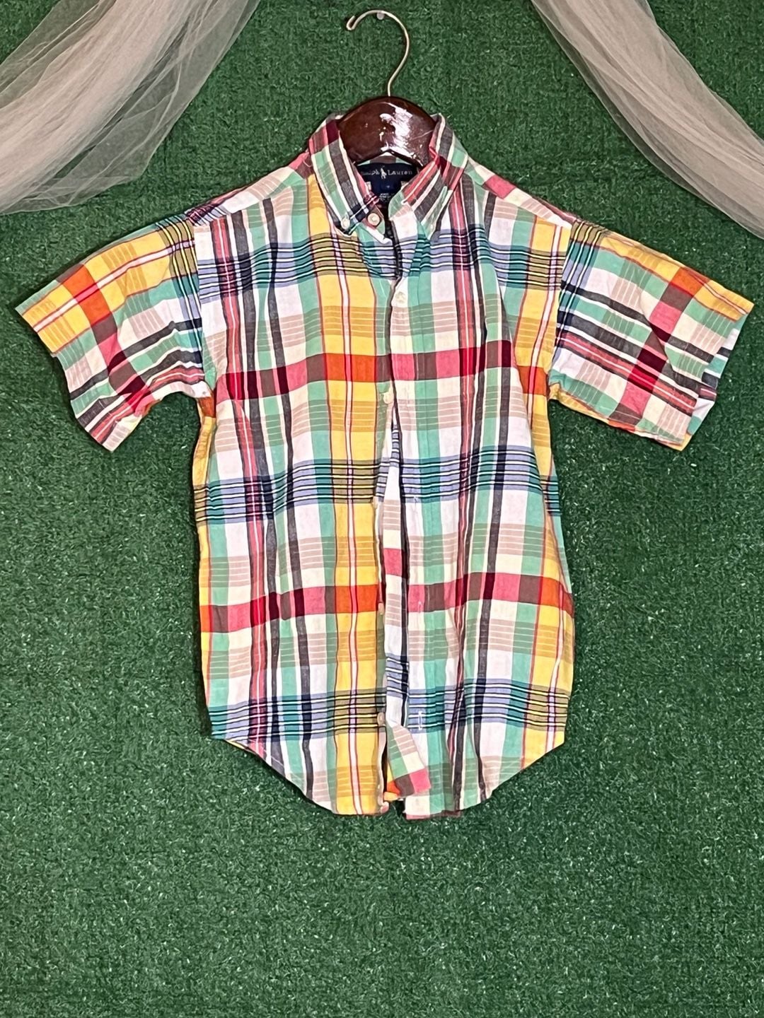 Ralph Lauren Boys Size 7 Short Sleeve Plaid Button Down Shirt 2