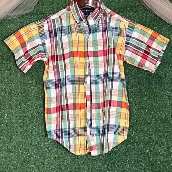 Ralph Lauren Boys Size 7 Short Sleeve Plaid Button Down Shirt