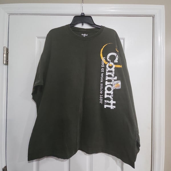 Vintage Carhartt Workwear Spell Out Graphic Green Long Sleeve Tee Shirt (fits Adult XXL) - ,