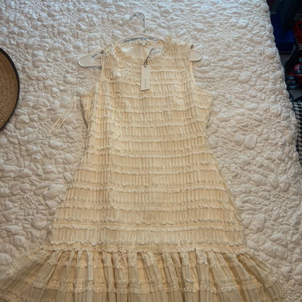 Mable Cream Ruffled Sleeveless Mini Dress Size M