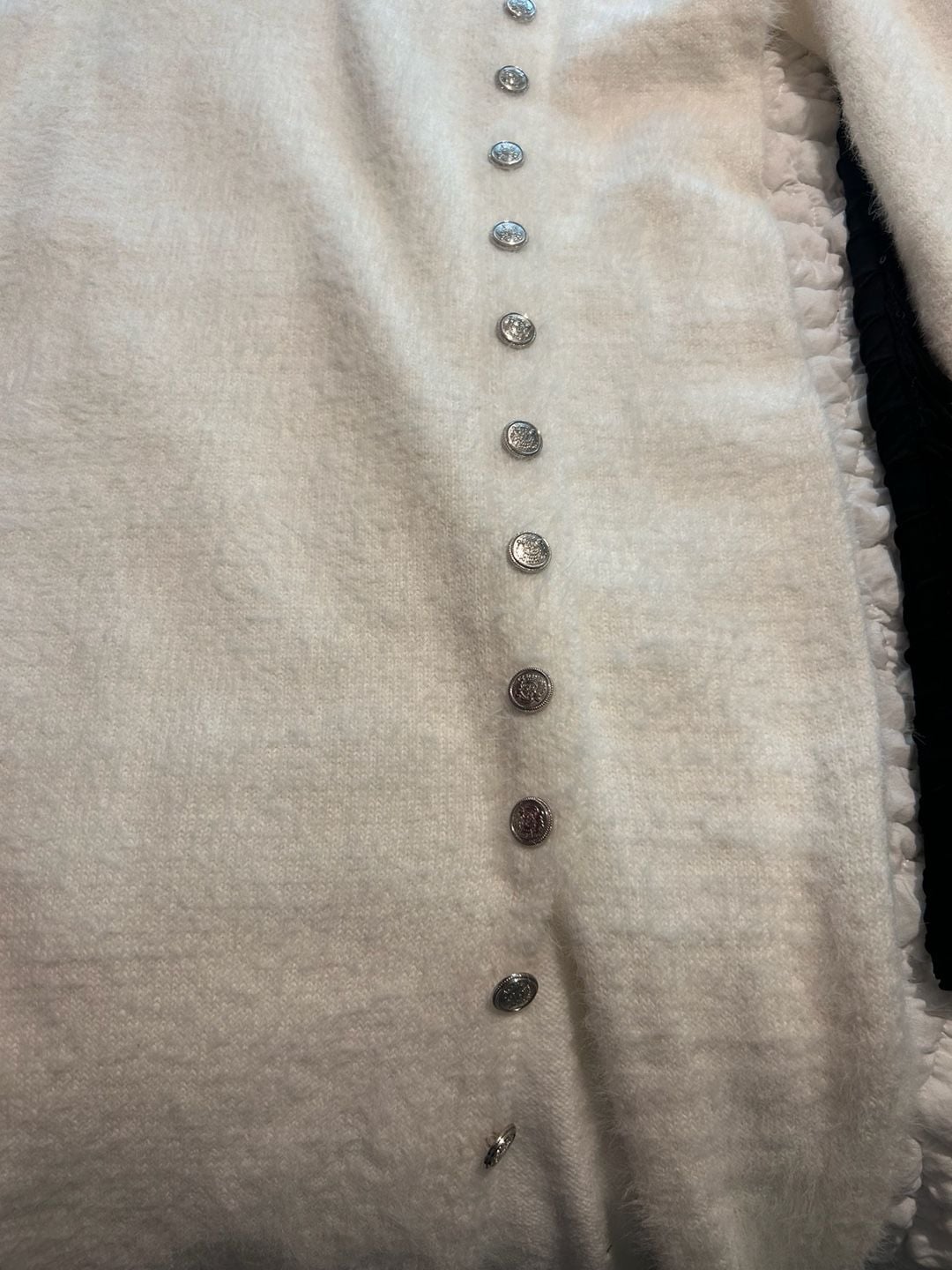 OVVABABY White Fuzzy V-Neck Button-Front Sweater Dress 3