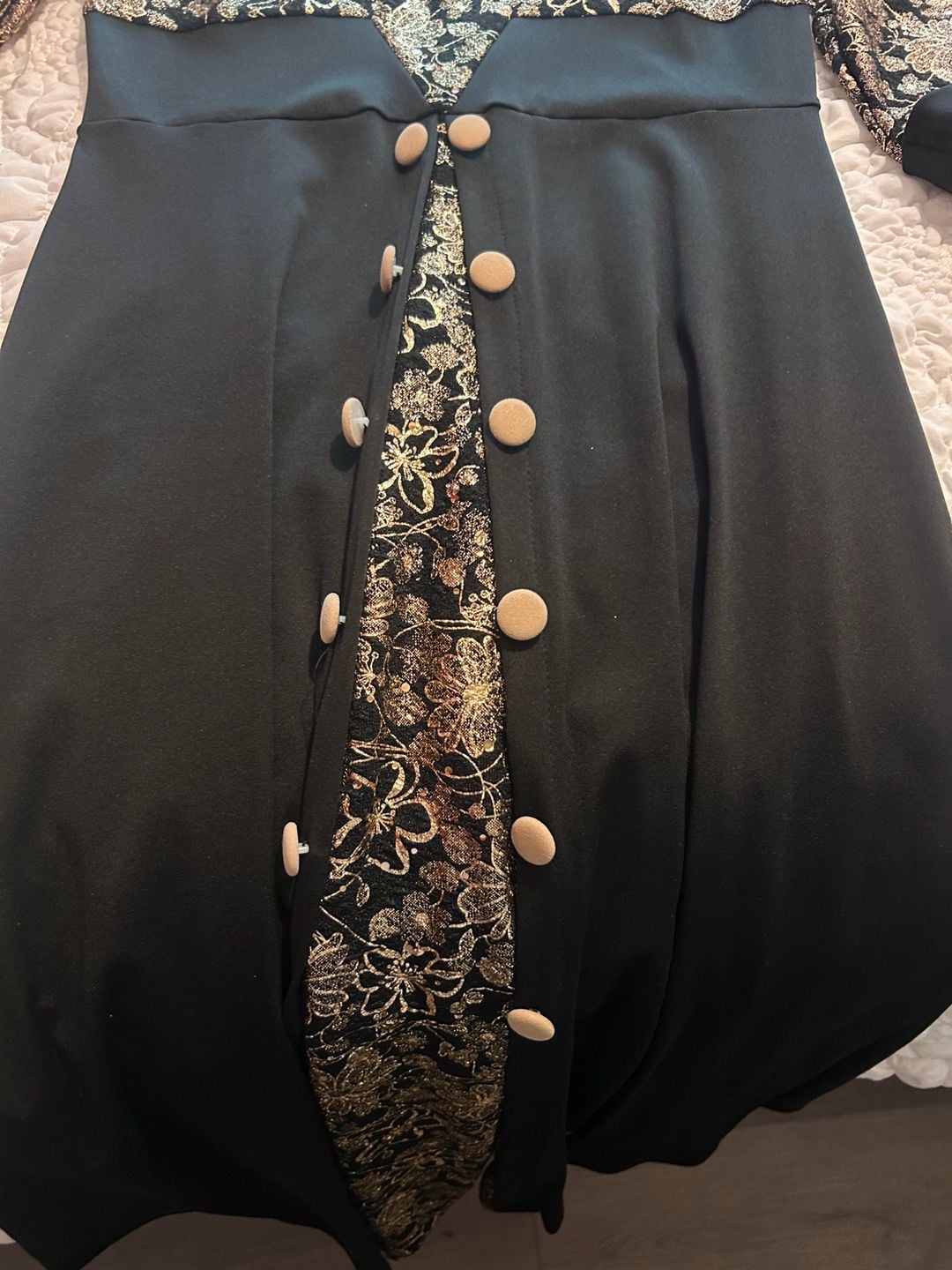 Black and Gold Floral Metallic Button-Front Dress Size S 3