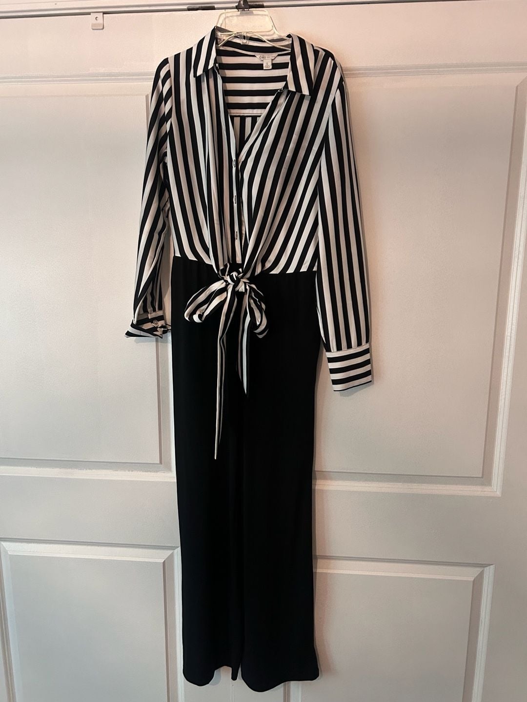 Cato Black and White Striped Tie-Front Jumpsuit Size S 1