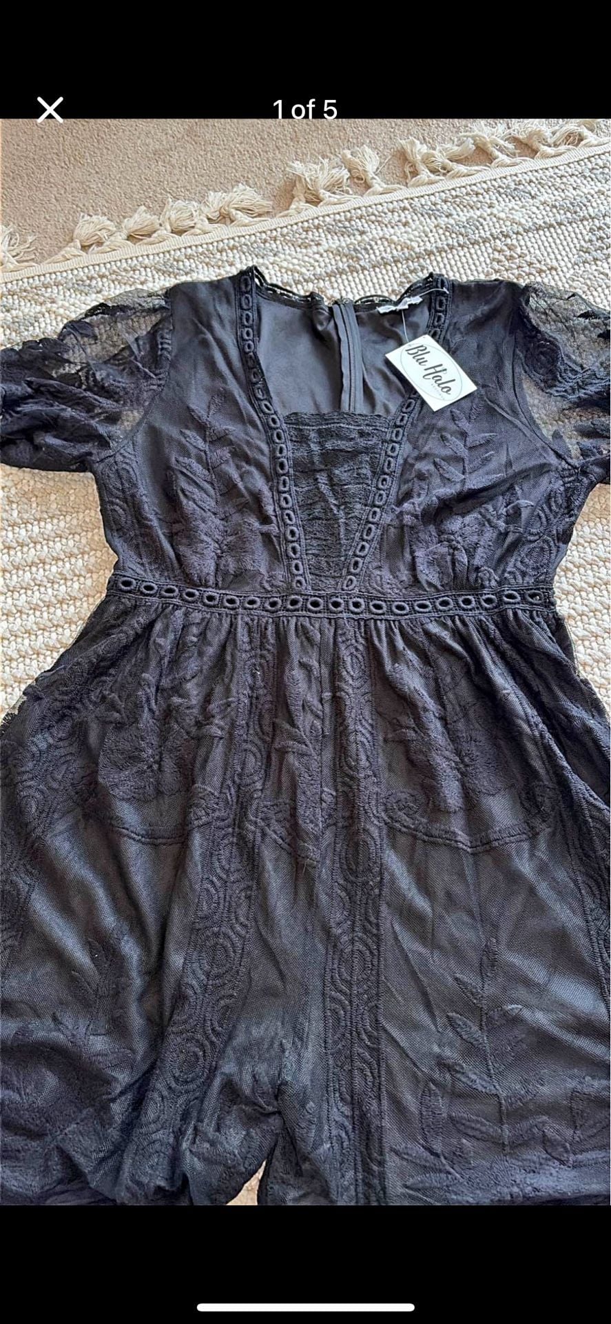 White Birch Black Lace Overlay Romper Size XL 2