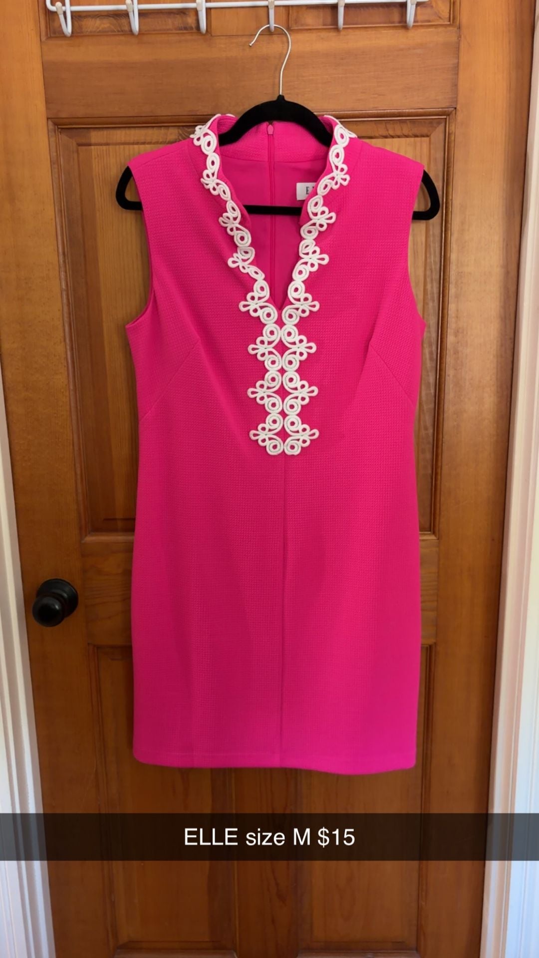 ELLE Sleeveless Pink Shift Dress with White Trim Detail Size M 1
