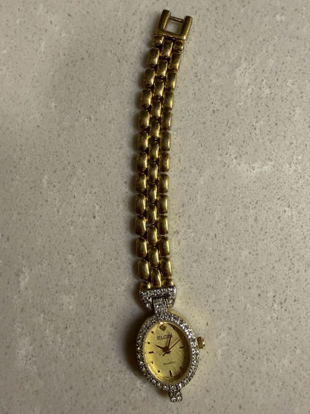 Elgin Women's Gold Tone Oval Quartz Watch with Rhinestone Bezel 2
