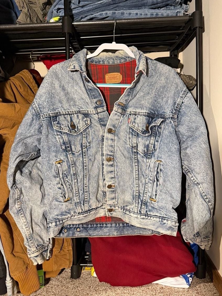 Vintage Levi's 70417-9319 Acid Wash Blanket Lined Denim Jacket Size L 2