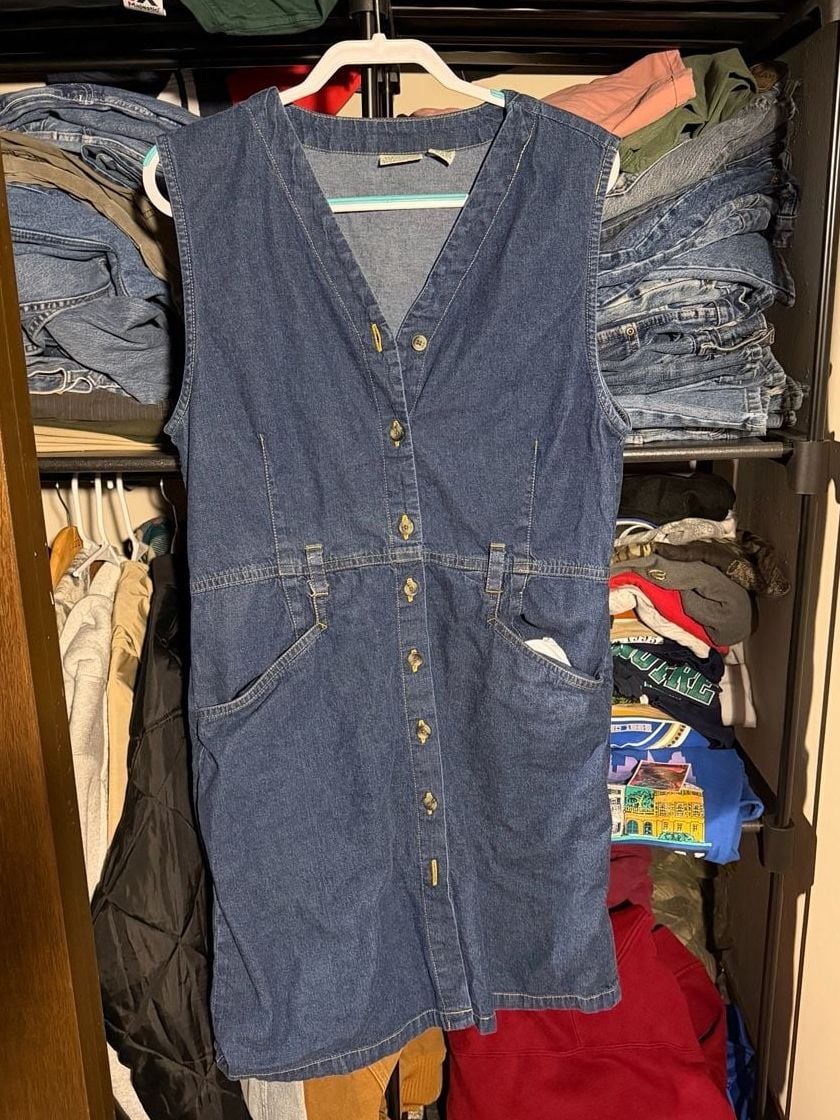 St. John's Bay Women's Size 14 Denim Button-Front Jumper Dress 1
