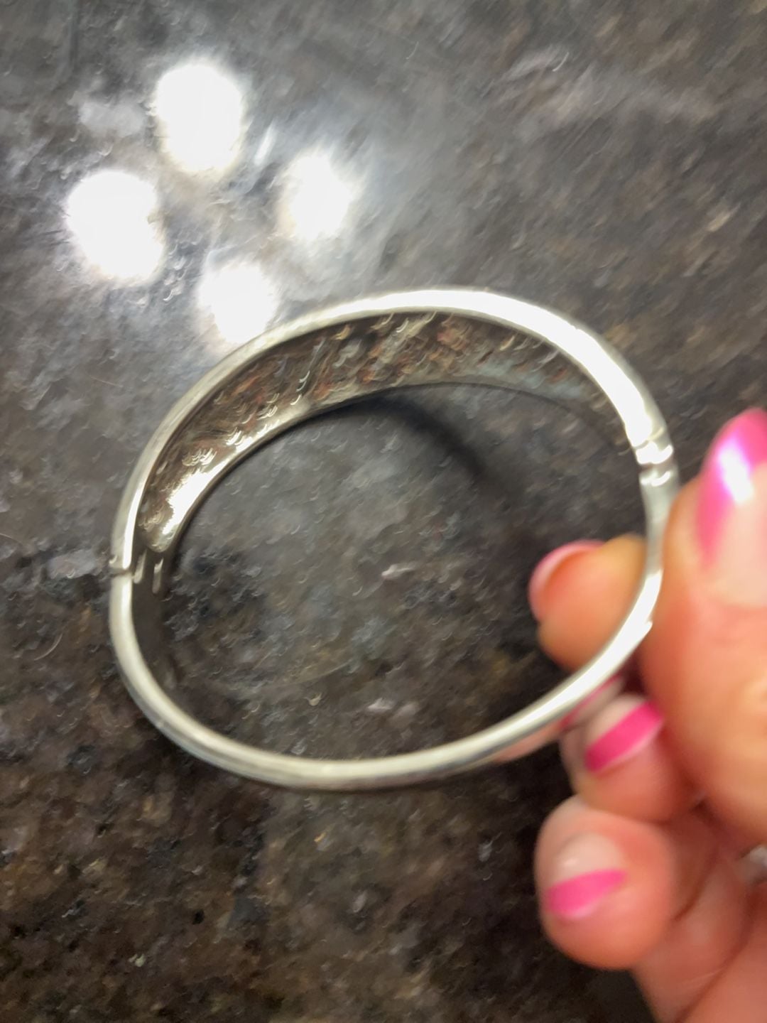 Vtg 925 silver hinged bangle Bracelet sapphire & diamonds, stamped 7.25” Lot 335 6