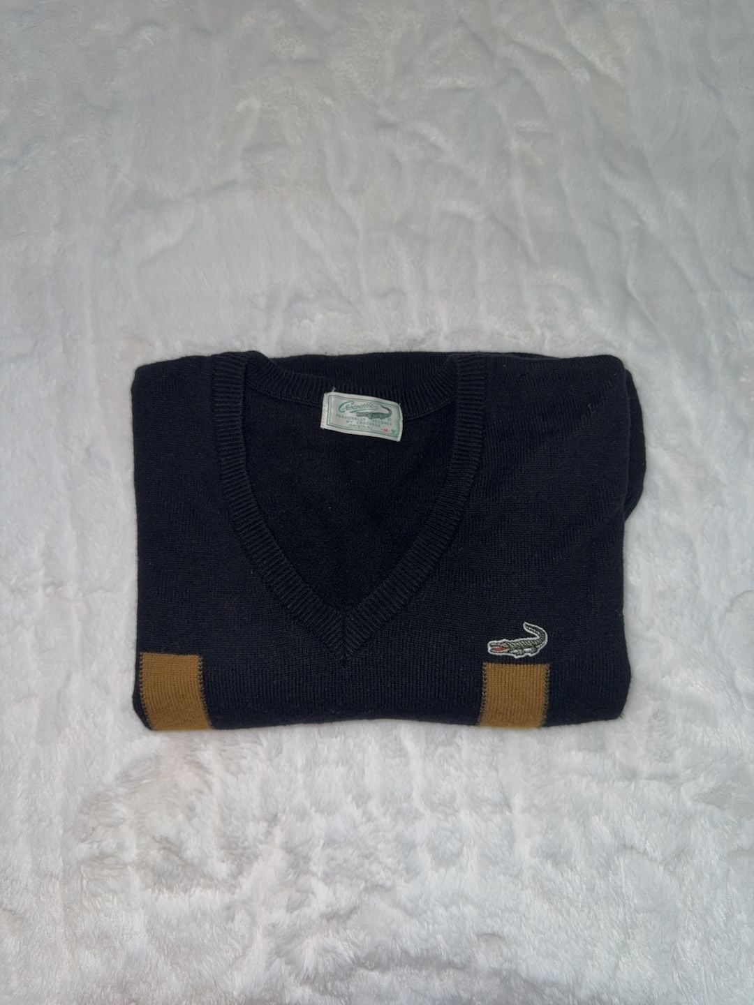 Crocodile V-Neck Sweater Black Striped Size M 2