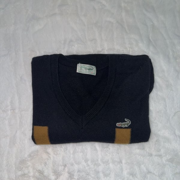 Crocodile V-Neck Sweater Black Striped Size M