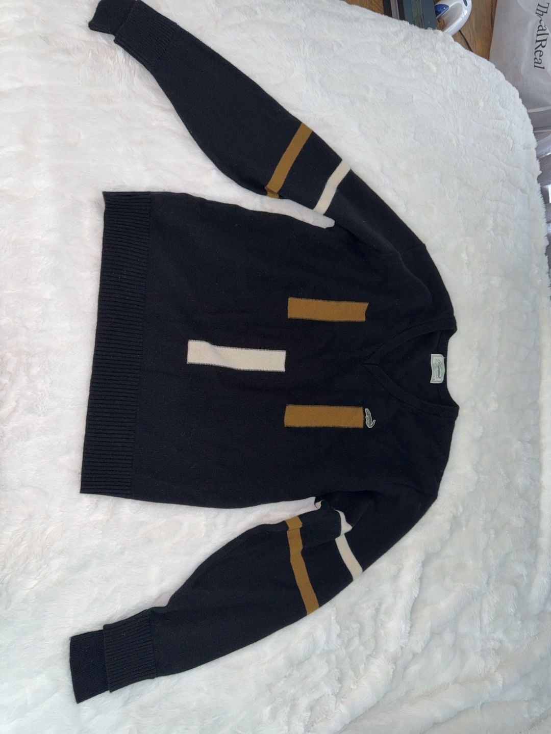Crocodile V-Neck Sweater Black Striped Size M 3