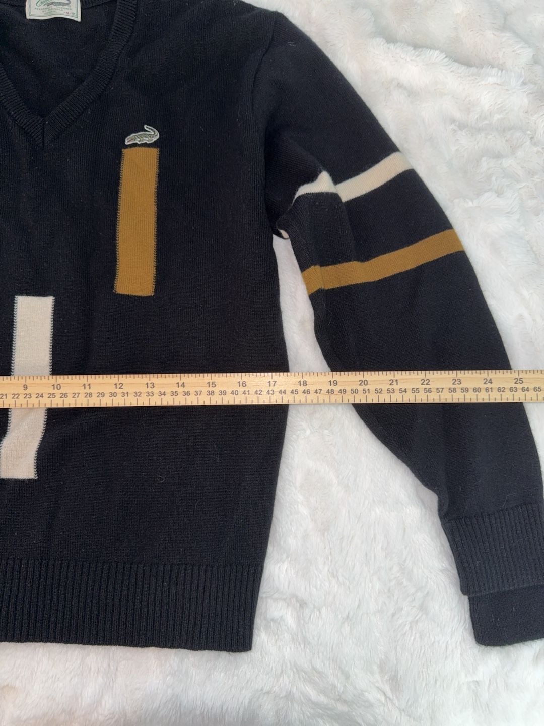 Crocodile V-Neck Sweater Black Striped Size M 4