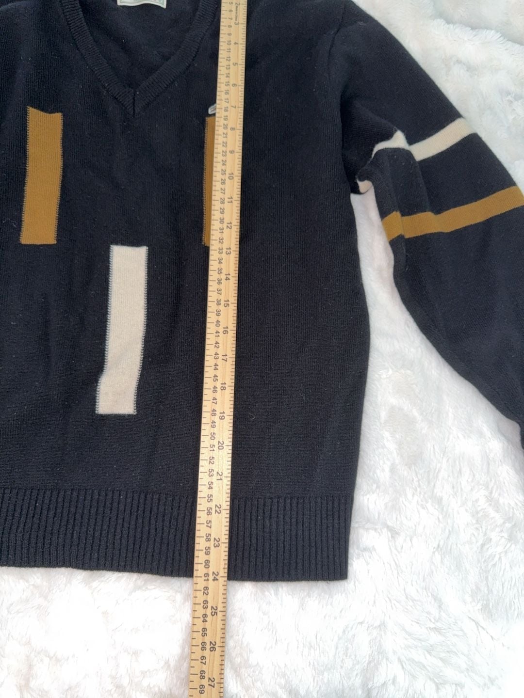 Crocodile V-Neck Sweater Black Striped Size M 5