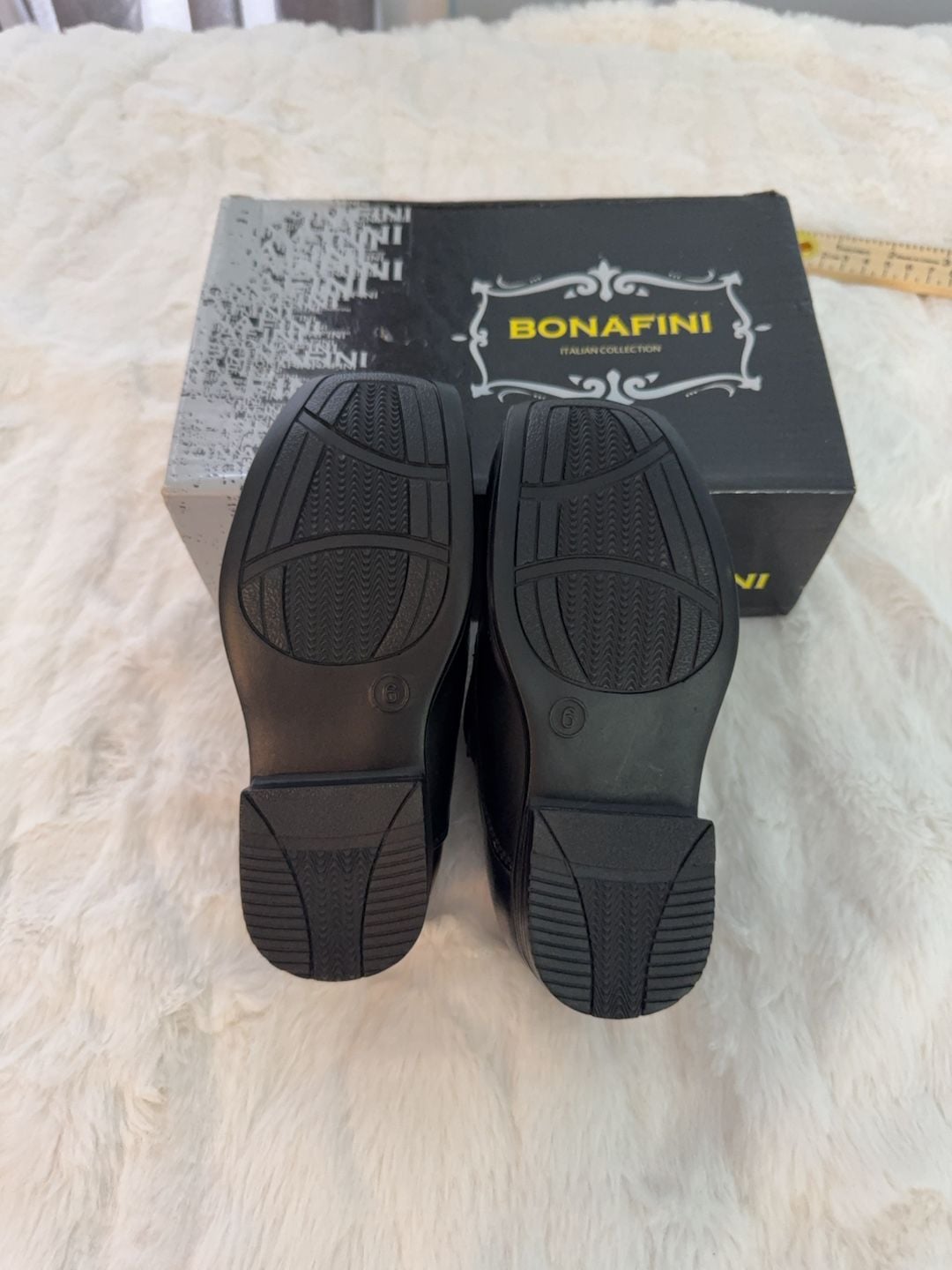 Bonafini Boys Black Slip-On Dress Shoes with Cross Detail Size 6 3