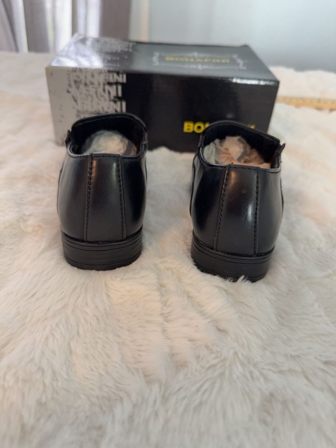 Bonafini Boys Black Slip-On Dress Shoes with Cross Detail Size 6 5