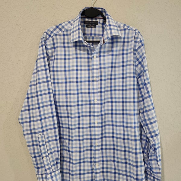 Tommy Hilfiger TH Flex Slim Fit Stretch Plaid Dress Shirt 15.5 32/33