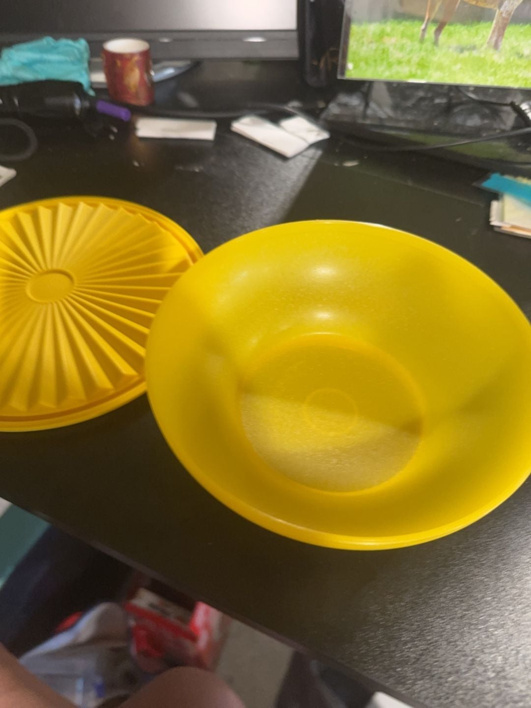 Vintage Tupperware Yellow Sunburst Bowl with Lid 1