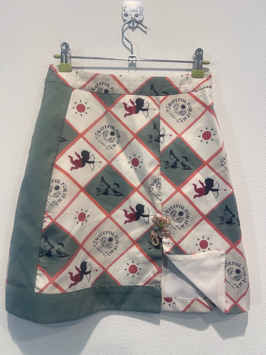 Unique vintage check pattern mint green All Cupid Print mini Skirt Size S 1
