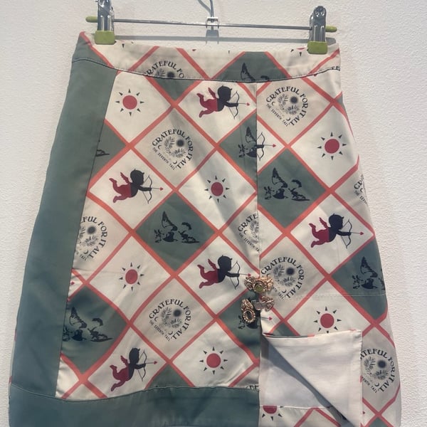 Unique vintage check pattern mint green All Cupid Print mini Skirt Size S