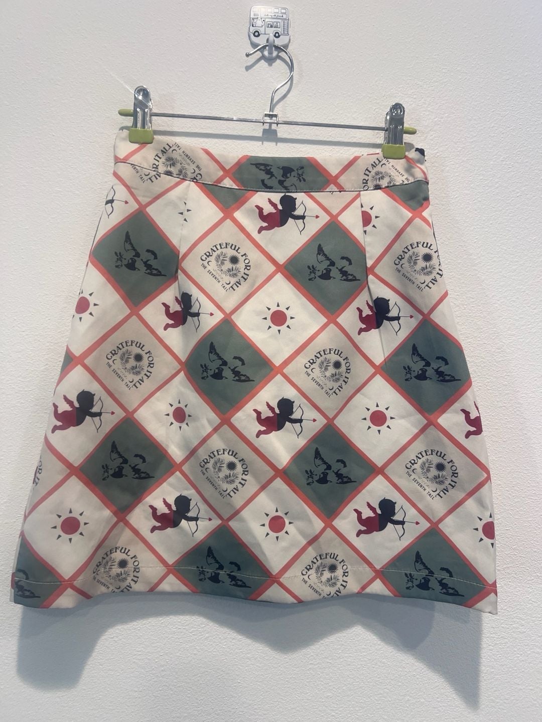 Unique vintage check pattern mint green All Cupid Print mini Skirt Size S 3