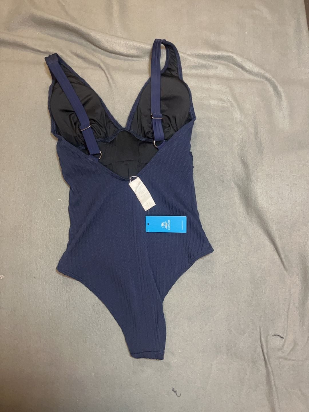 CUPSHE Women's Navy Blue Ribbed Twist Front One-Piece Swimsuit Size M 4