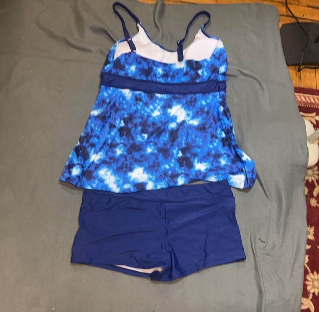 Blue Tie-Dye Tankini Swimsuit Set 4XL 2