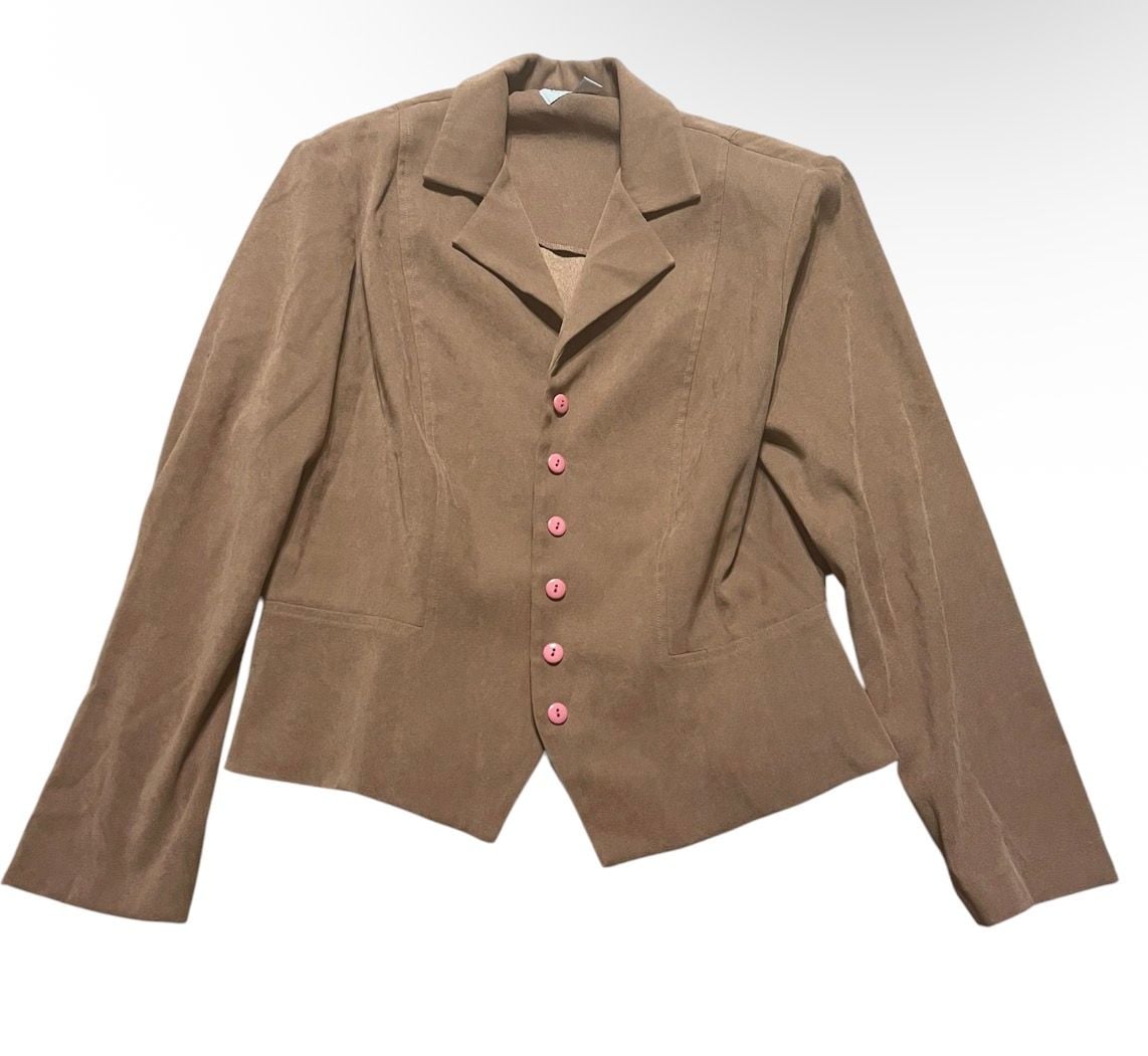 Coldwater Creek Brown Suede-Look Blazer Jacket Size 12 2