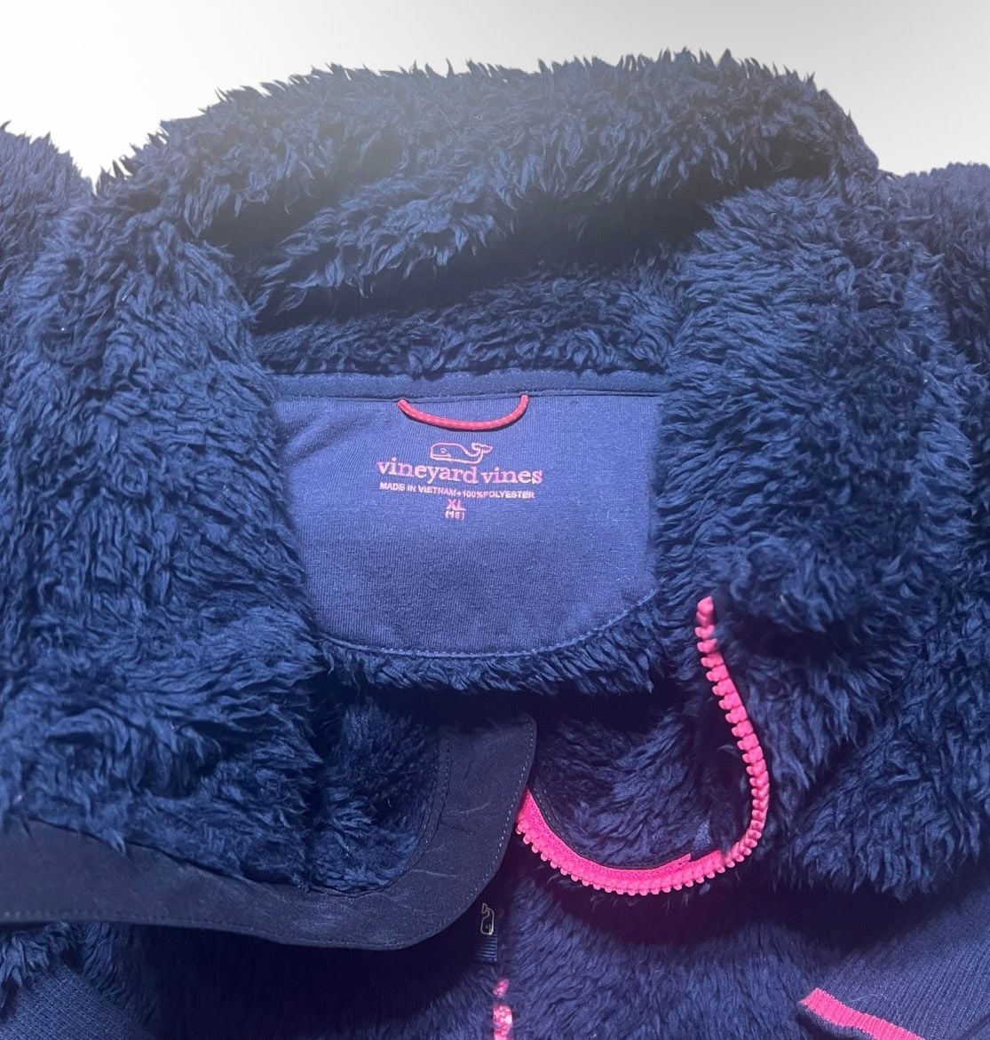 Vineyard Vines Girls Sherpa Fleece Full Zip Jacket Navy Blue Size XL (16) 3