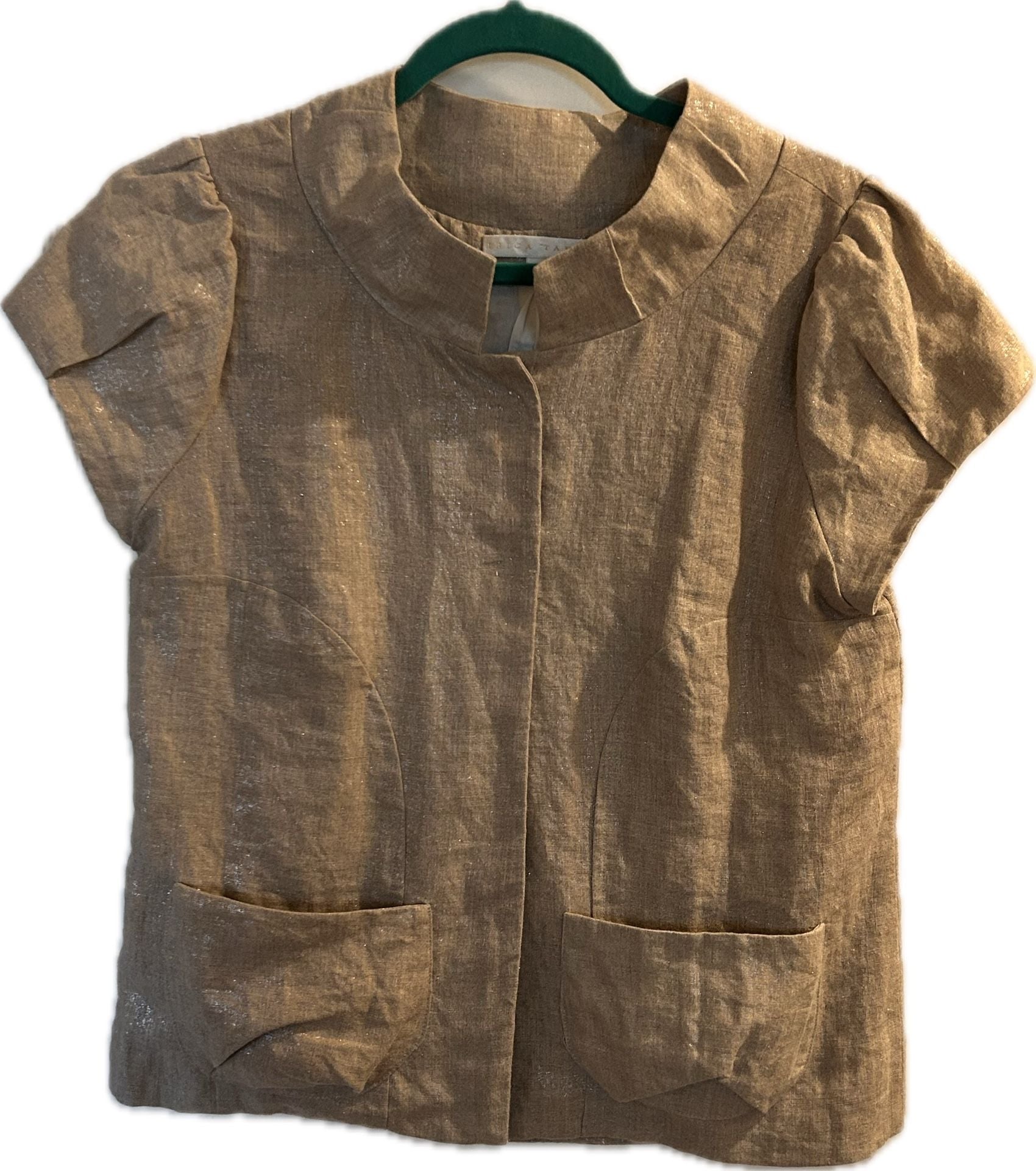 Erica Tanov Metallic Linen Short Sleeve Jacket Size 1 2