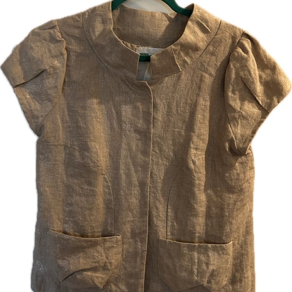 Erica Tanov Metallic Linen Short Sleeve Jacket Size 1