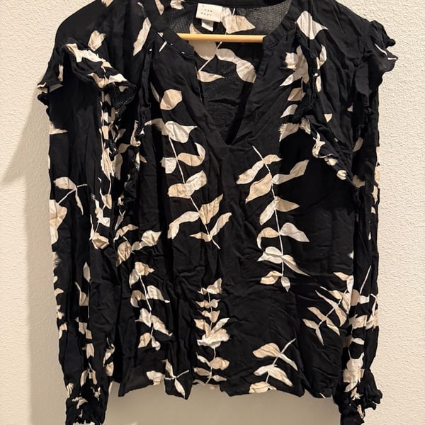 A New Day Women's Black Floral Ruffle Long Sleeve Blouse Size XXL