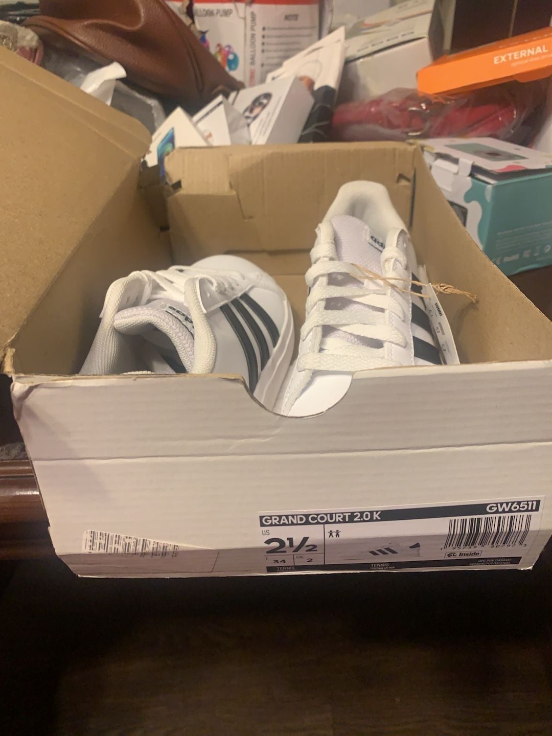 Adidas Grand Court 2.0 K Sneakers White Black Size 2.5 2
