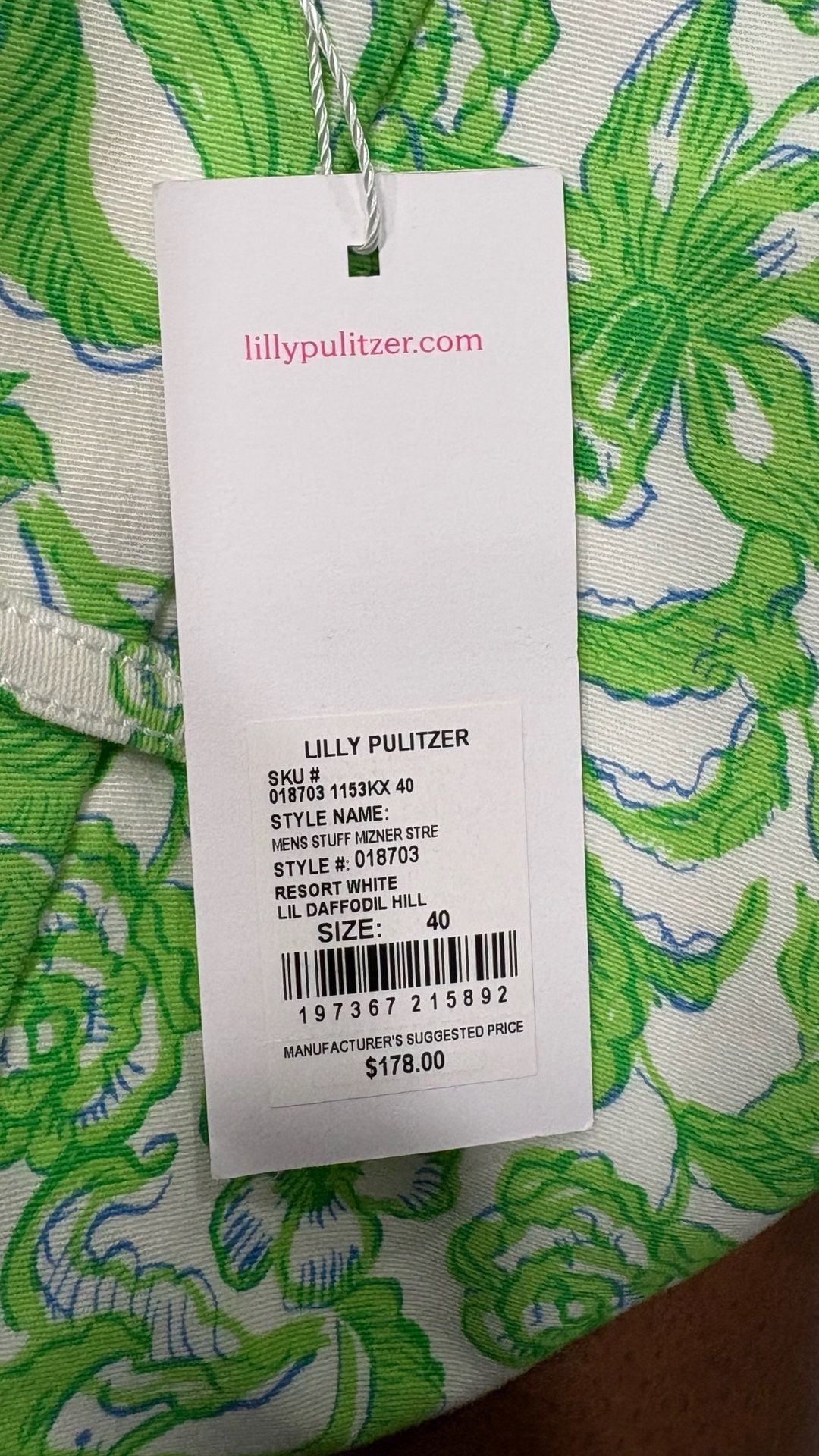 New Lilly Pulitzer Men's Green Floral Print Straight Leg Pants (Size 40) 12