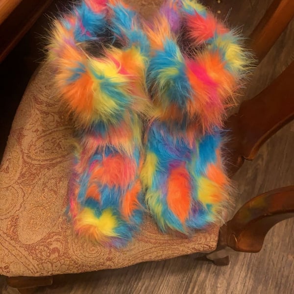 YRU Qozmo Rainbow Faux Fur Platform Boots