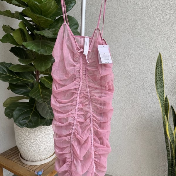 Auden Women's Pink Ruched Mesh Slip Dress Size S