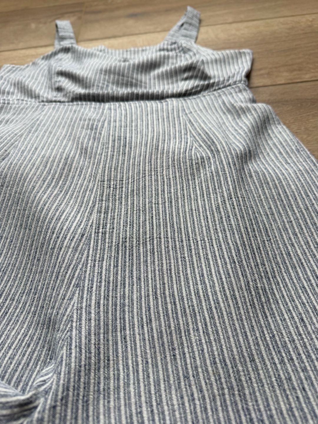 Women’s Blue Pinstripe Tie Back Wide Leg Jumpsuit Size M Coastal Minimalist 13