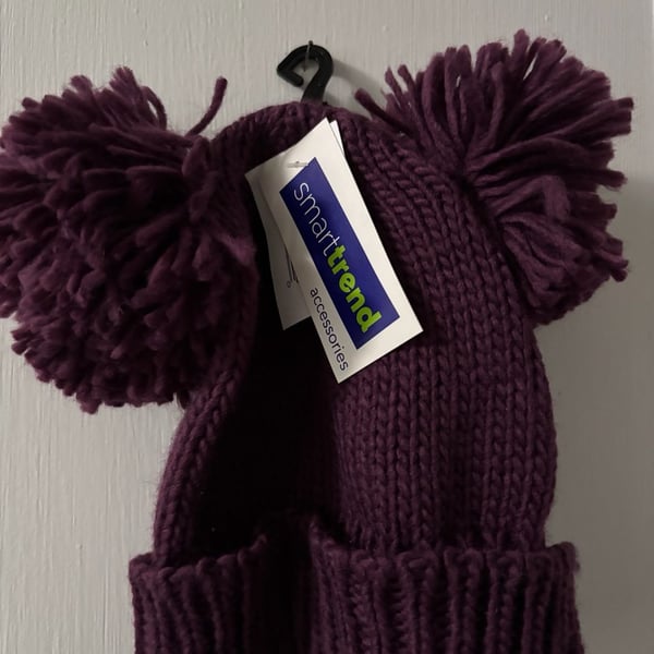 Smarttrend Accessories Purple Double Pom Pom Knit Beanie