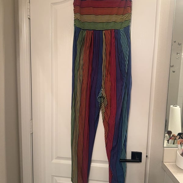 Rainbow Striped Strapless Jumpsuit Size XL