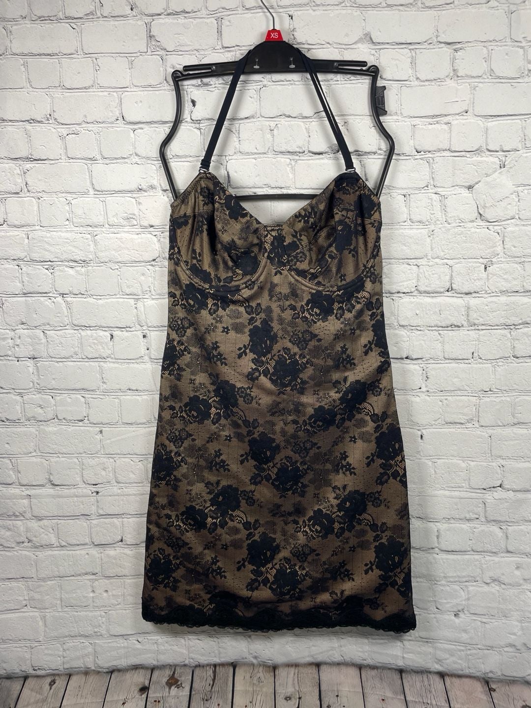 Lunaire Shapewear/Mini Dress Black and Tan Lace Bustier 38D 1