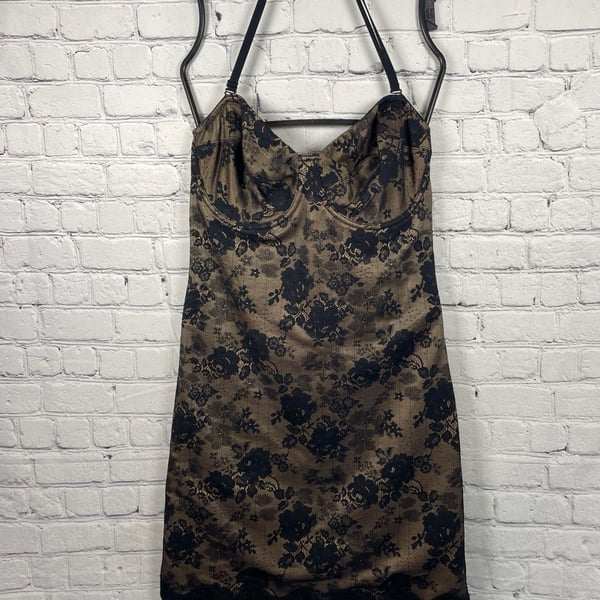 Lunaire Shapewear/Mini Dress Black and Tan Lace Bustier 38D