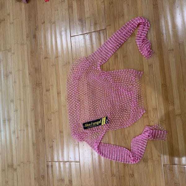 Pink Rhinestone Mesh Long Sleeve Top Size S