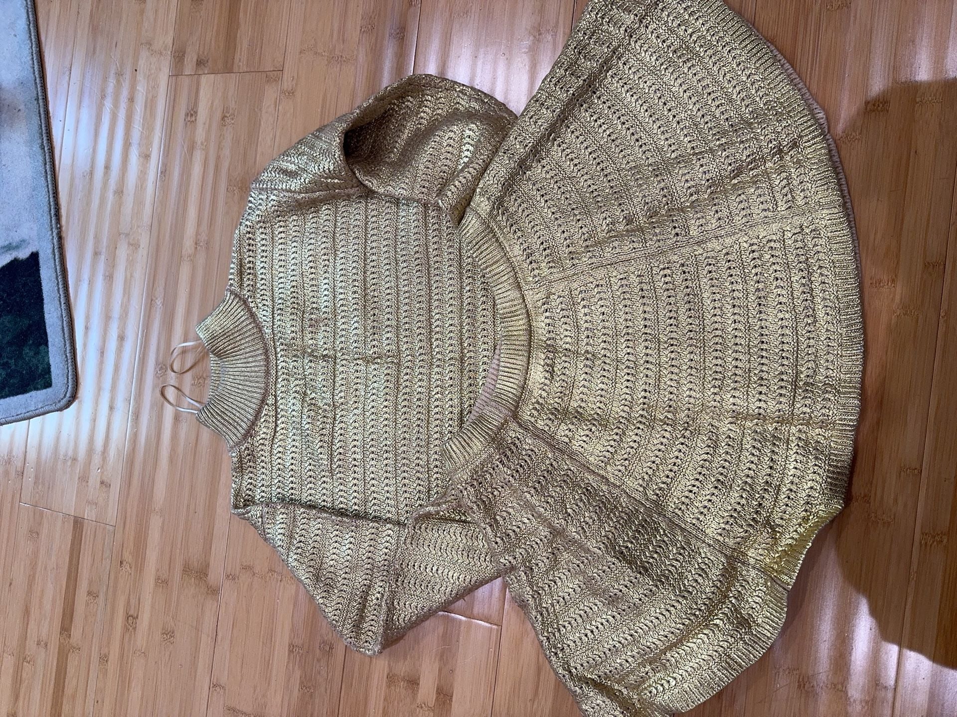 Scoop Metallic Gold Knit Sweater and Skirt Two-Piece Set Size XS (0-2) 2
