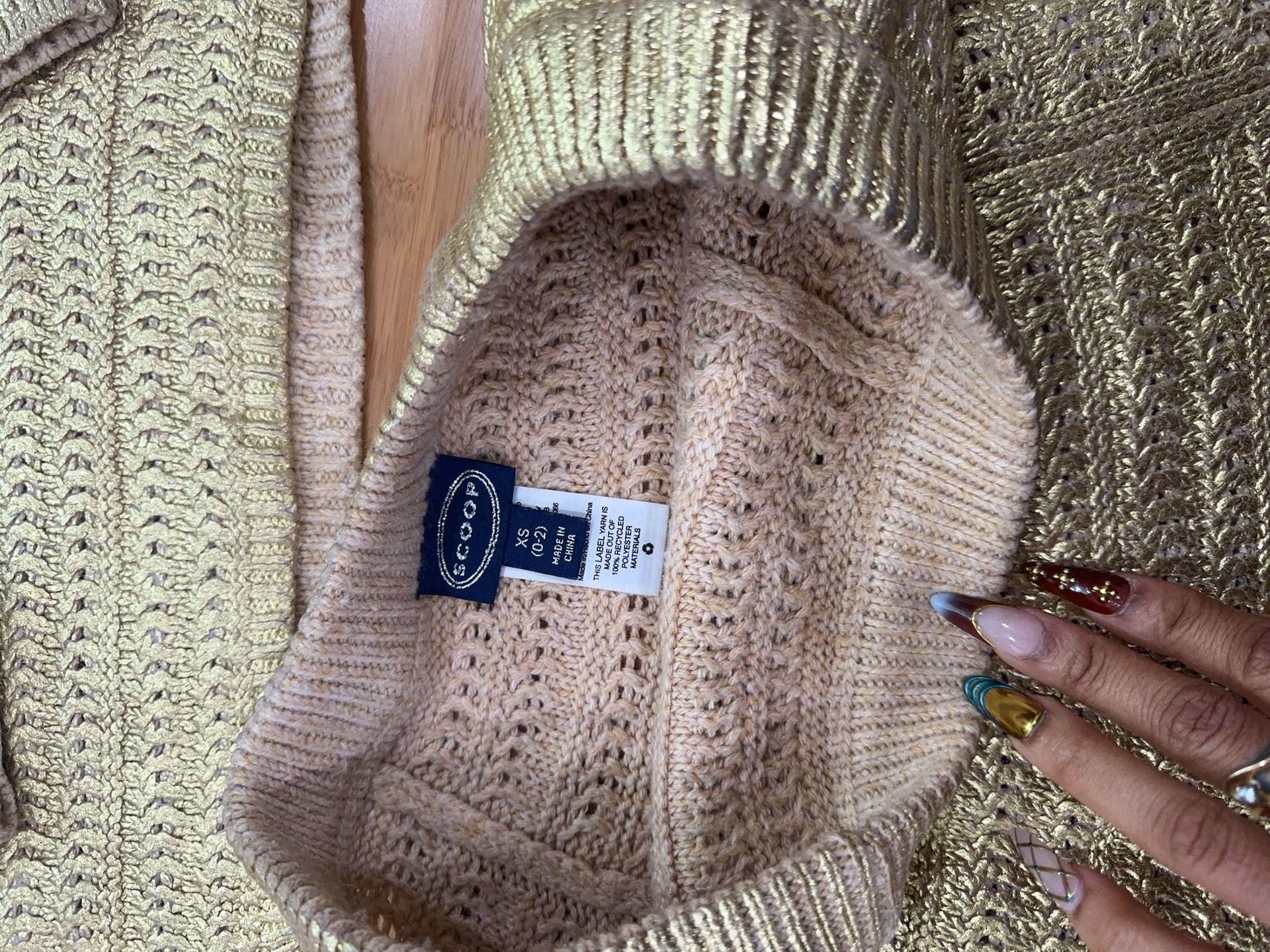 Scoop Metallic Gold Knit Sweater and Skirt Two-Piece Set Size XS (0-2) 3