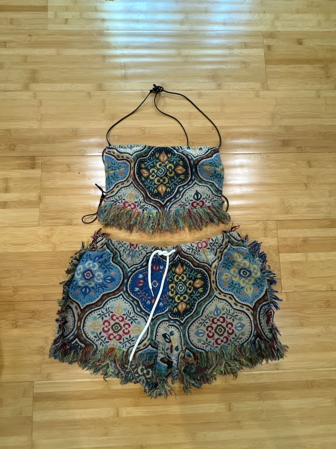 Tapestry Print Two-Piece Halter Top and Shorts Set 1