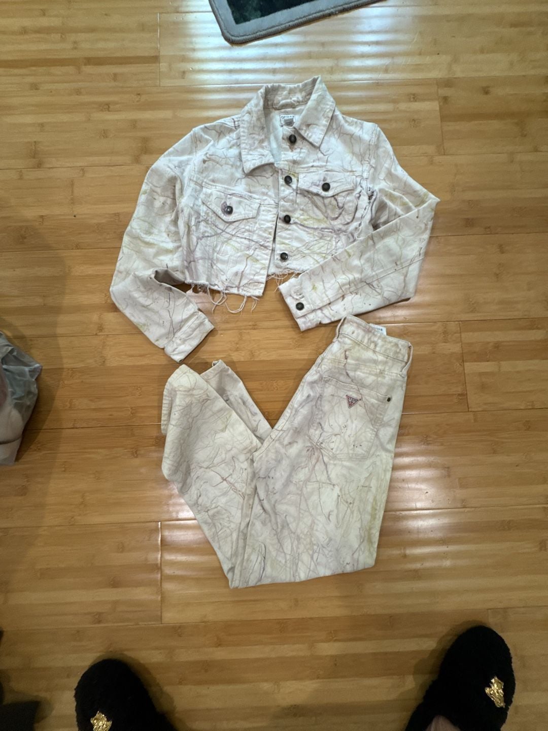 Guess Marble Print Cropped Jacket and Mom Jean Set Size M/26 1
