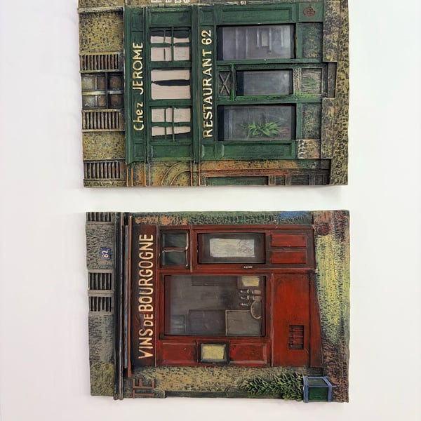 Set of 2 Chiu Tak Hak Vintage French Storefront Relief Wall Plaques