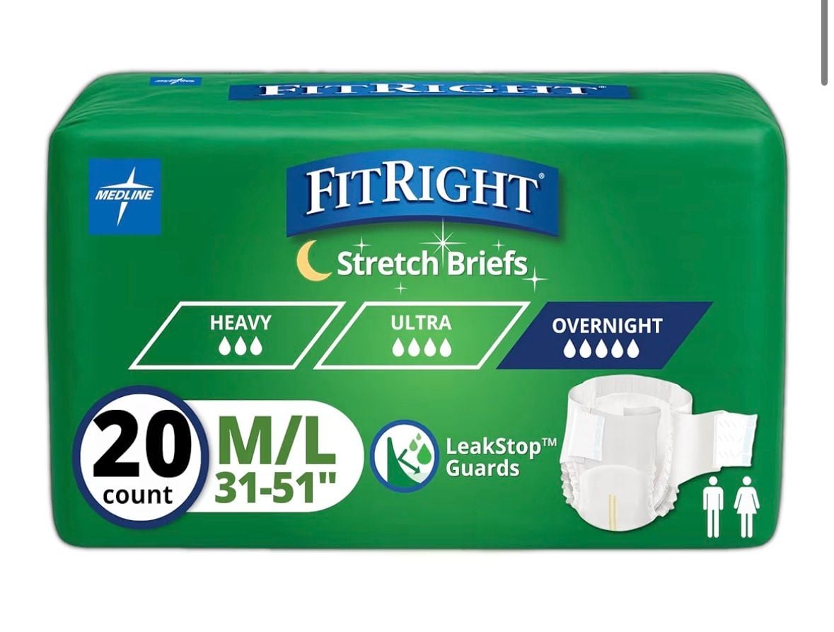 Medline FitRight Stretch Briefs Overnight Size M/L 31-51 inch 20 Count 1